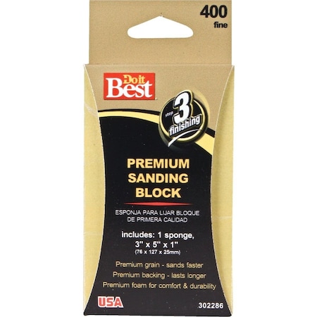 All-Source Premium 3 In. x 5 In. x 1 In. 400 Grit Fine Sanding Sponge 7363004